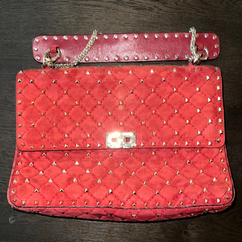 Valentino Red Suede Shoulder Bag